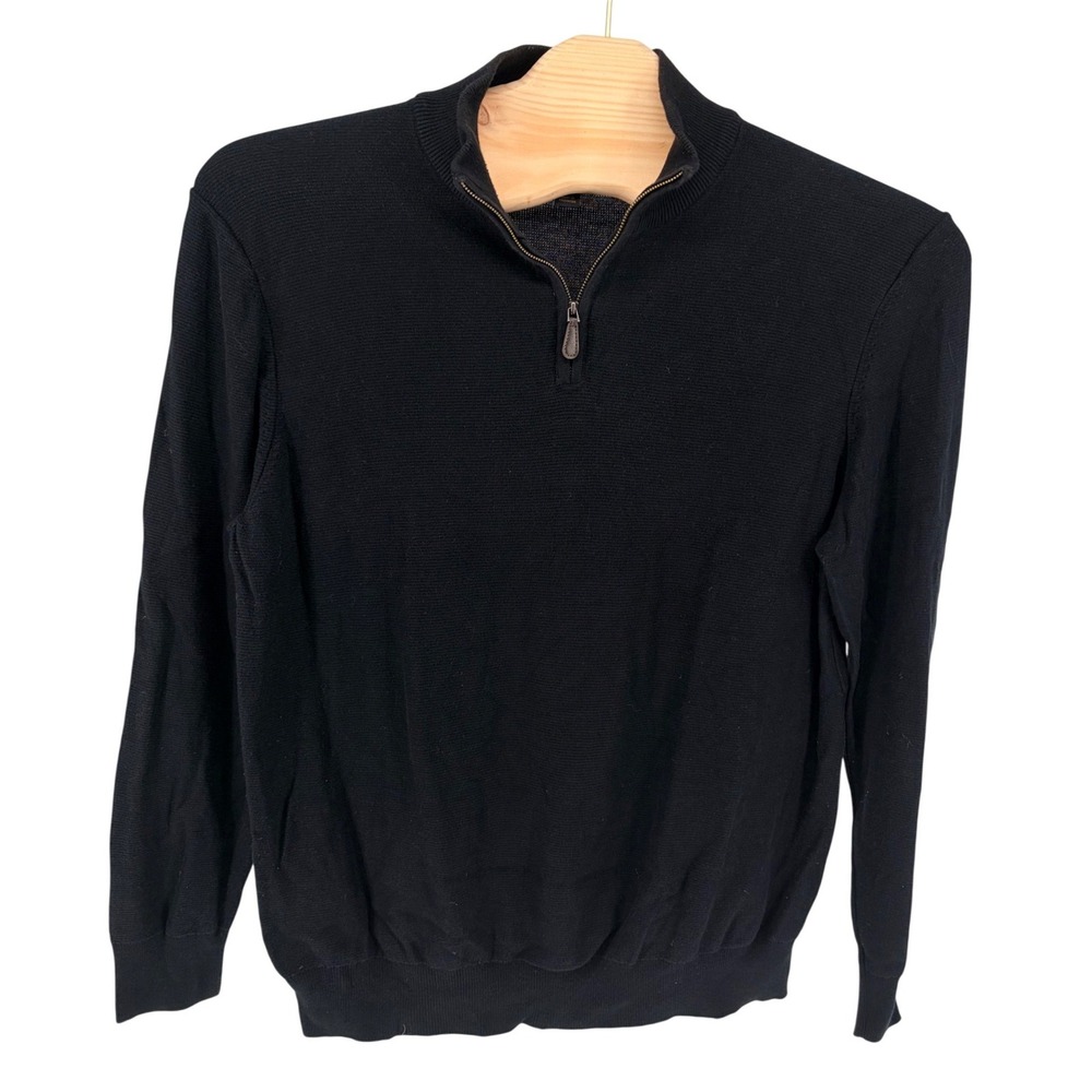 Lachlan Quarter Zip Sweater XL Black Cotton Mock Neck Long Sleeve Pullover